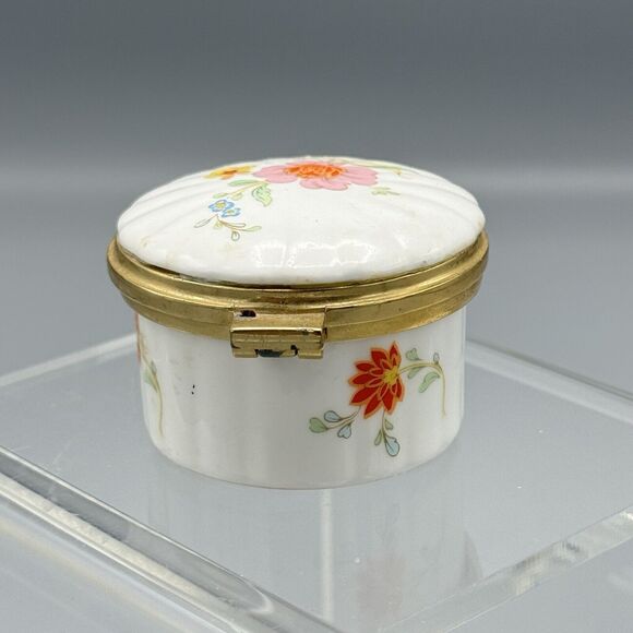Vtg Hammersley Round Floral Hinged Trinket Pill Box Fine Bone China England Glam - Picture 12 of 15